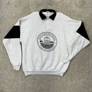 Sweatshirt Quarter Zip Mens XL Gray Vintage 1990 San Francisco SF